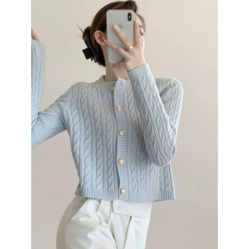 Женский вязаный кардиган в стиле ретро с круглым вырезом, осенний, мягкий и нежный, элегантный модный свитер-пальто.