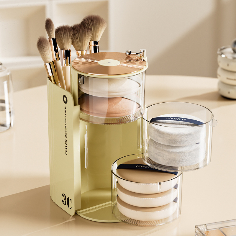 La Caja de almacenamiento de polvo gira a prueba de polvo, la Mesa de belleza, los huevos, el colchón de aire, la cómoda, el cepillo de maquillaje de lápiz labial de varias capas y el estante de objetos.