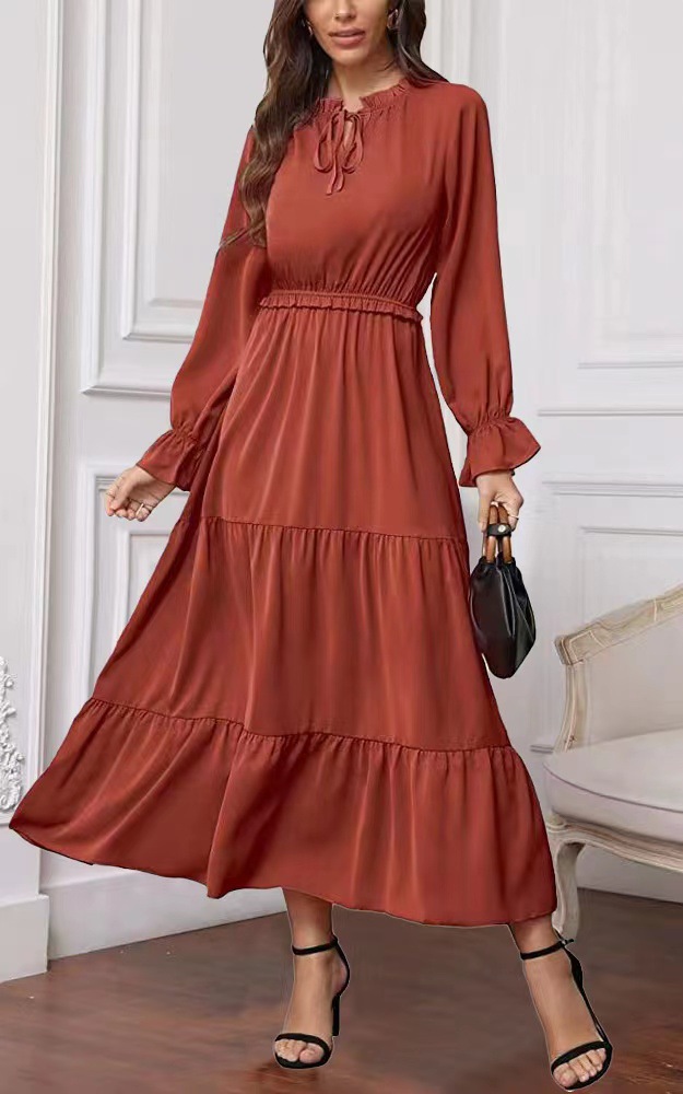 Women's Regular Dress Fashion Round Neck Patchwork Long Sleeve Solid Color Maxi Long Dress Daily display picture 2