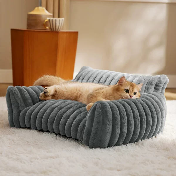 Cross-Border Popular Doghouse and Cathouse, Universal for All Seasons, Removable and Washable Grid Wavy Pattern, Warm Cat Sofa, Pet Cat Bed