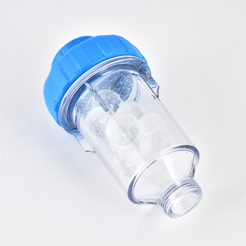 Mini filtro suavizador de agua para ducha calentador inodoro filtro transparente con bolas de fosfato de silicio 6 puntos