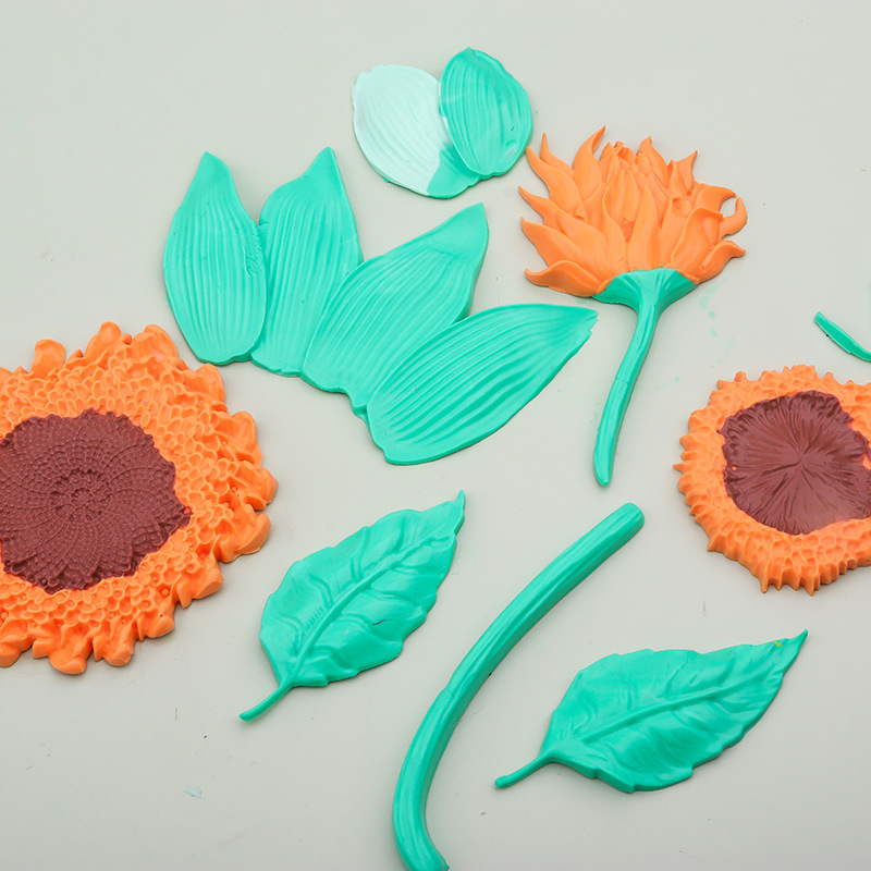 Nuevo girasol hoja molde de silicona molde de decoración de pastel de flip molde de goteo de goma molde de chocolate seco pace