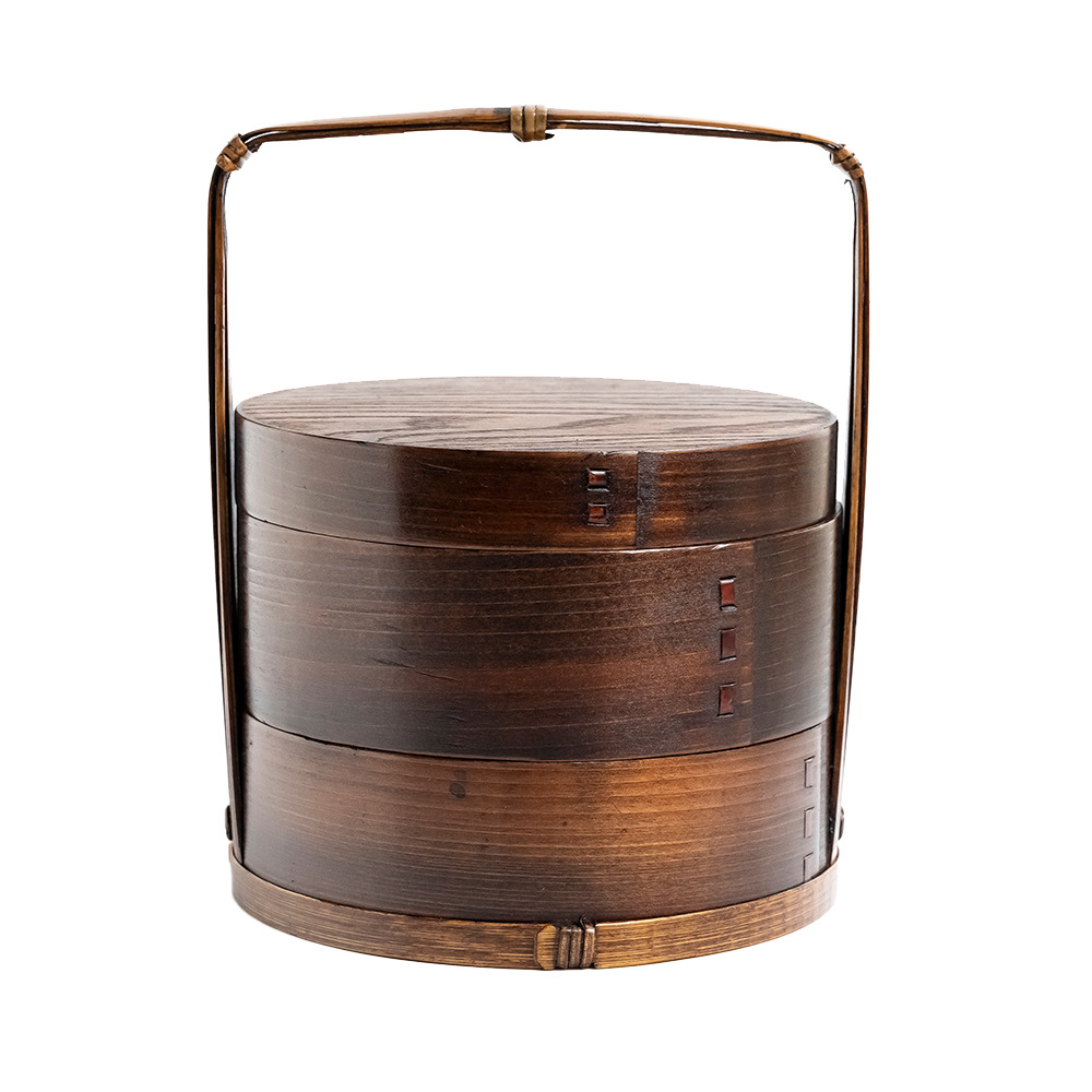 Fábrica al por mayor cesta de mano de madera para el hogar en capas caja de fruta fresca vintage caja de pastelería japonesa vajilla