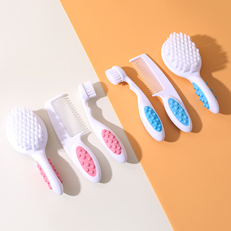 Paquete de exportación en inglés, champú para bebés, baño, juego de cepillos, limpieza bucal, combinación de cepillo de dientes de cabello suave de cabeza pequeña