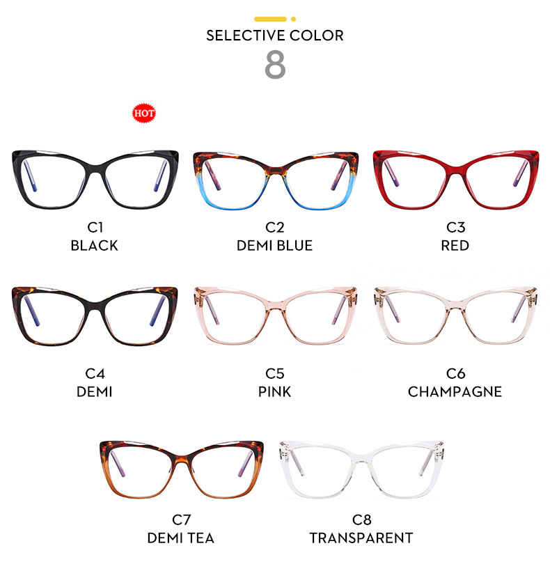 2023 New TR90 insert cat eye anti-blue glasses frame spring leg plain plain lens tide glasses_voghion.com
