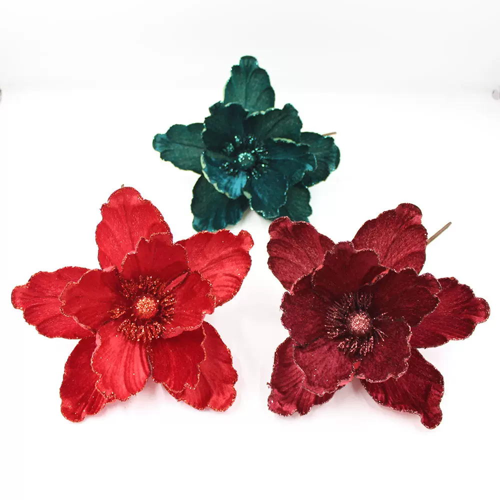 亚马逊圣诞花圣诞节装饰品圣诞树圣诞花环配件玉兰花金粉圣诞花