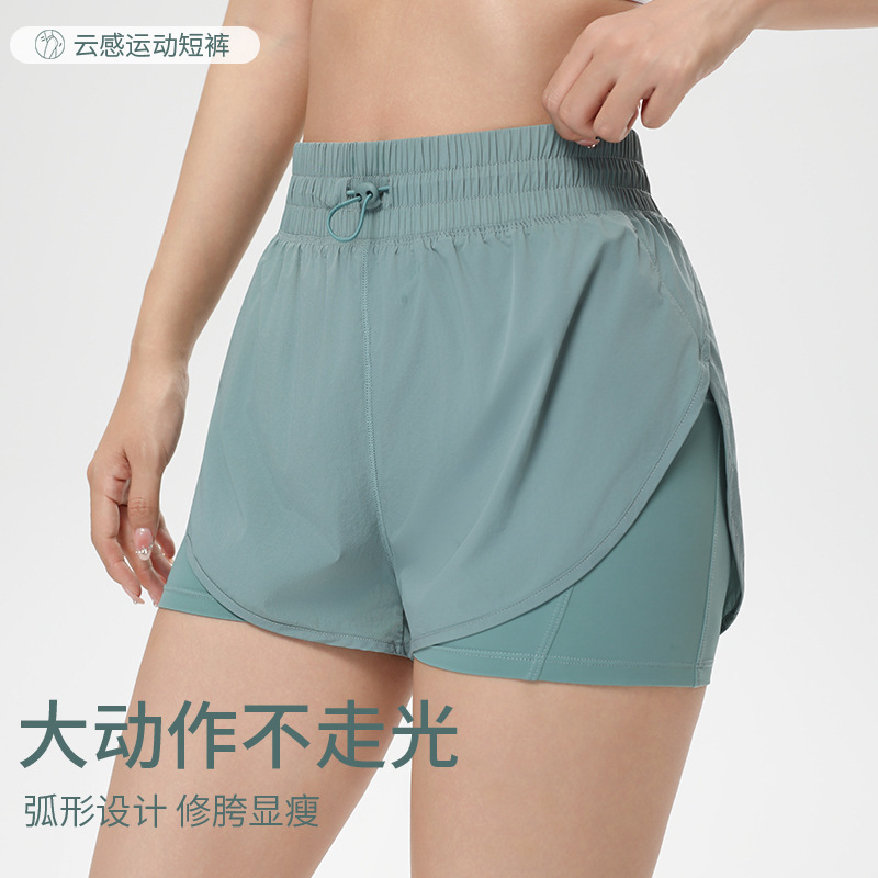 Cool Sun Protection Sports Shorts for Women, Nude Running Casual Fitness Yoga Pants, Fake Two-Piece Anti-Exposure Culottes