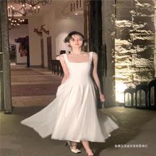 2024夏季新款法式茶歇小众设计款白色吊带连衣裙公主长裙子女
