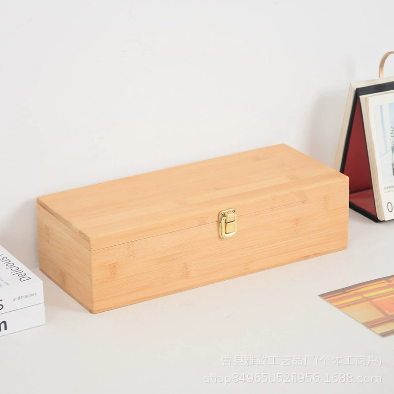 Бамбуковая коробка для упаковки ювелирных изделий, откидная крышка, металлическая пряжка, ювелирное ожерелье, коробка для хранения, деревянная столешница, отделочная коробка