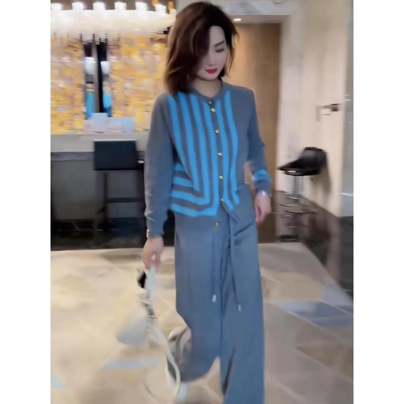 休闲穿搭一整套女春秋季加厚百搭阔腿裤宽松针织打底衫运动两件套|undefined