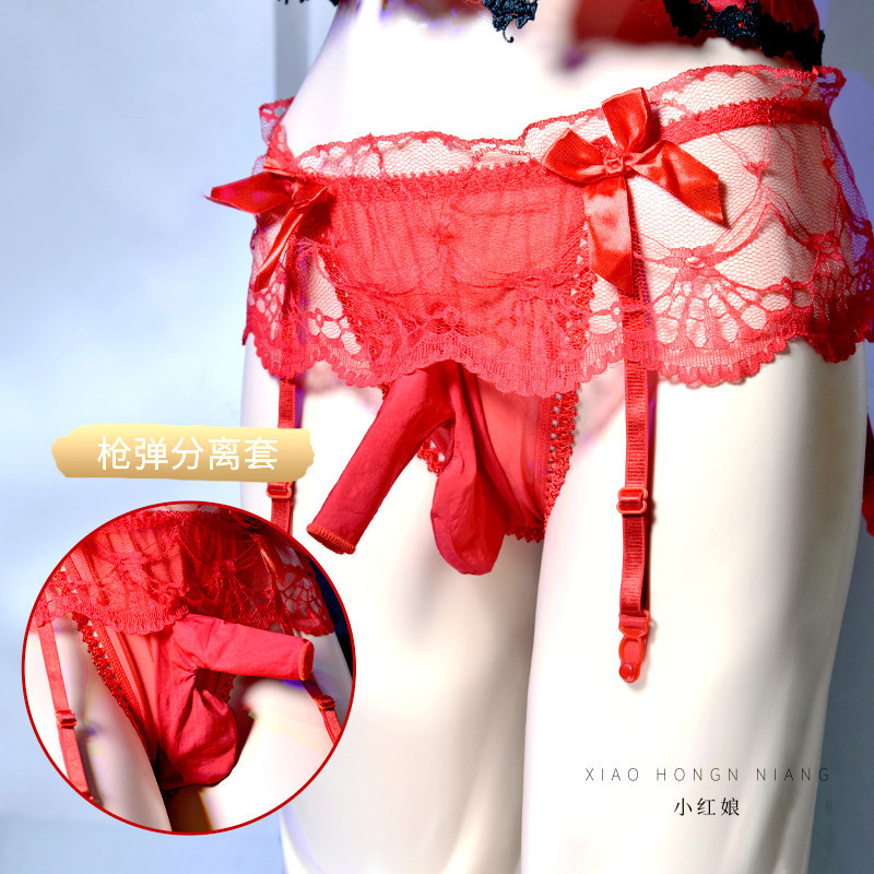 Men's lace thong stockings underwear strap one-piece gay low waist transparent jj set underwear