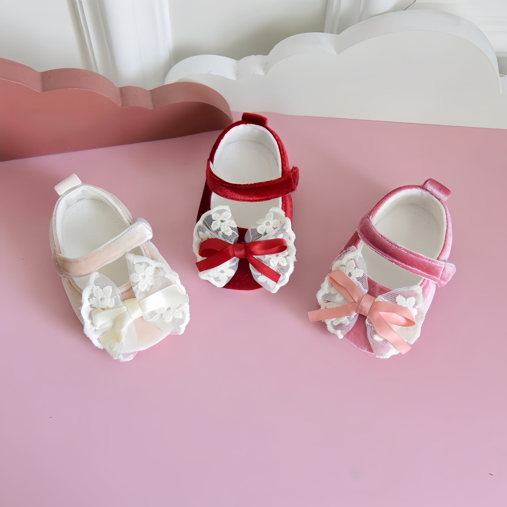 2025 Spring and Autumn Baby Shoes Lace Bow Little Month Old Baby Girl Princess Shoes Non-Slip Soft Sole Cross-Border Foreign Trade
