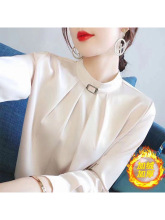 雪纺衬衫女士秋冬新款时尚气质高级感衬衣立领打底衫加绒上衣