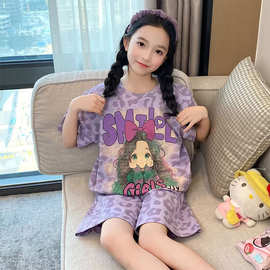 夏季儿童睡衣短袖新款两件短裤薄款女童中大童卡通家居服女孩套装
