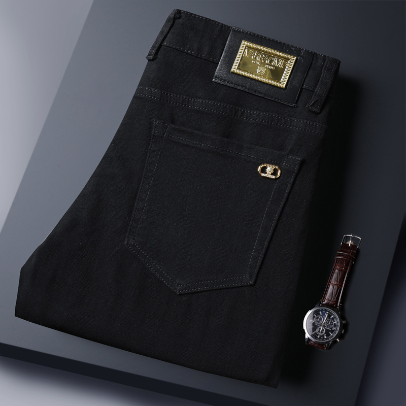 Source manufacturers a generation of summer thin pure black jeans men's slim feet stretch casual pants