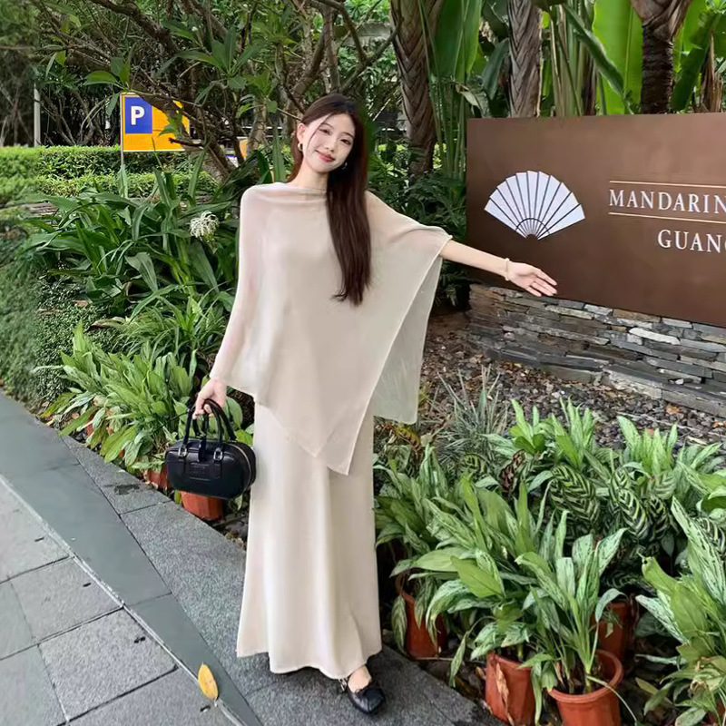 Nanyou French-Style Light Luxury High-End Minimalist Set 2026 Spring/Summer Irregular Shawl-Style Elegant Cover-Up + Dress