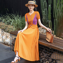 1688连衣裙2025新款今年流行爆款出口型短袖金属扣式百褶裙子女夏