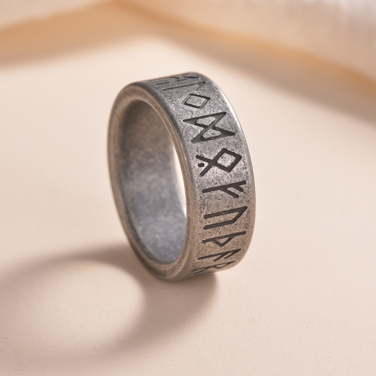 2024 Cross-border New Ancient Silver Jewelry Nordic Viking Ring Luen Rune Men's Titanium Steel Old Ring