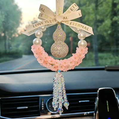 Car Accessory for Women, Trendy – Car hanging - pink-crystal-lily-of-the-valley-diamond-gourd-pendant