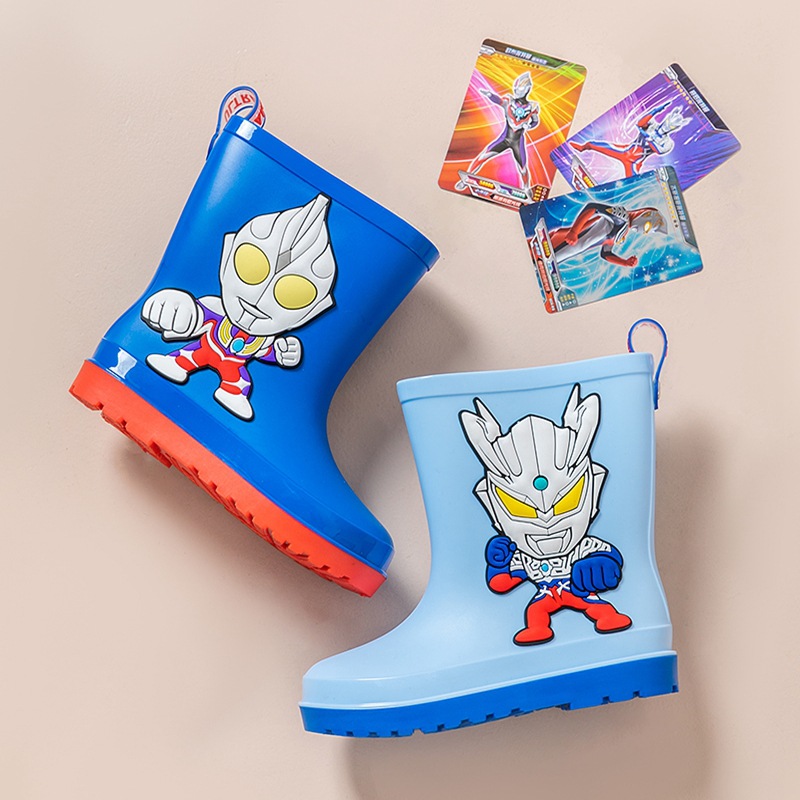 Ultraman Cartoon Children's Rain Boots for Boys' Middle-aged Children's fleece-lined Degas Rain Boots Non-slip for Primary School Students