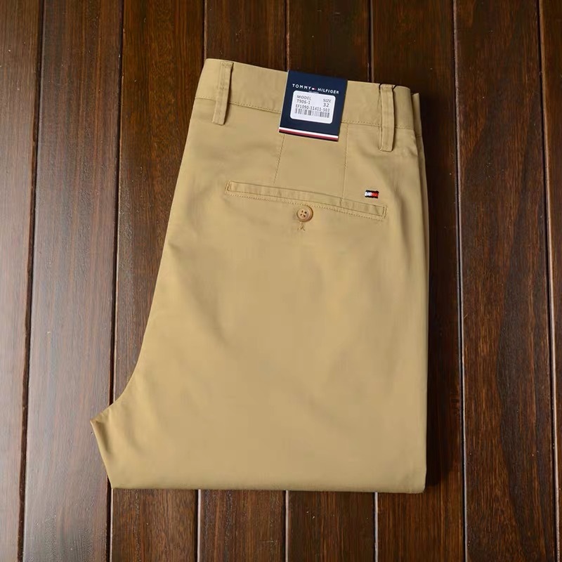 本物のトミー高級アメリカンカジュアルパンツ夏薄いメンズビジネスパンツ秋と冬の純綿ハイウエストストレートパンツ|undefined