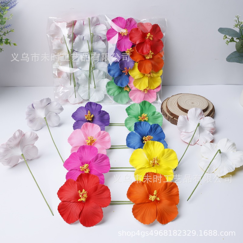 Cross-Border New Model Artificial Hibiscus Flower Set with Stem in 8 Colors, Plumeria Hawaiian Style Vase Flower Arrangement Decoration Fake Flowers Cross-Border New Model Artificial Hibiscus Flower Set with Stem in 8 Colors, Plumeria Hawaiian Style Vase Flower Arrangement Decoration Fake Flowers