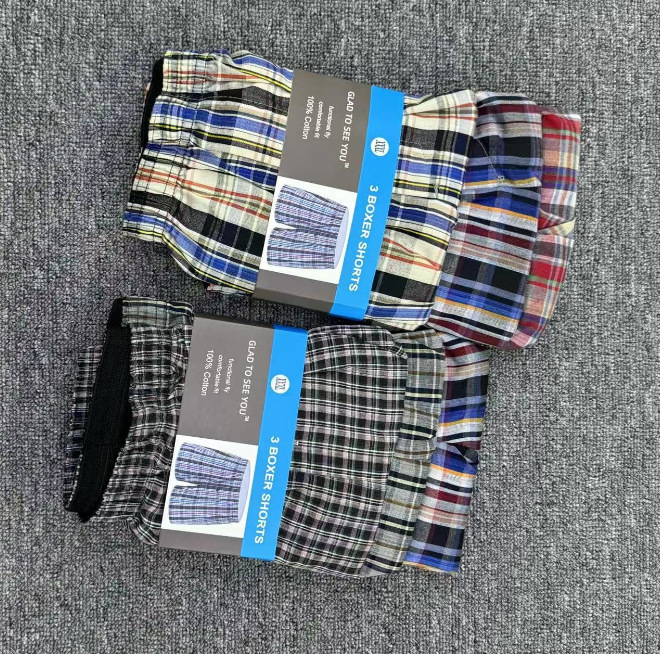 Upolon Boxer Men's Arrow Pants Cotton Plaid Underwear Shorts Home Pants Export Export