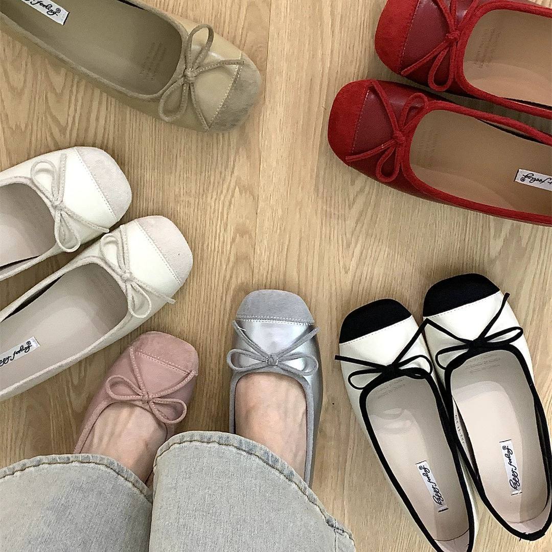 Высокое летнее обувь, балетные туфли с бантом, стиль Chanel
