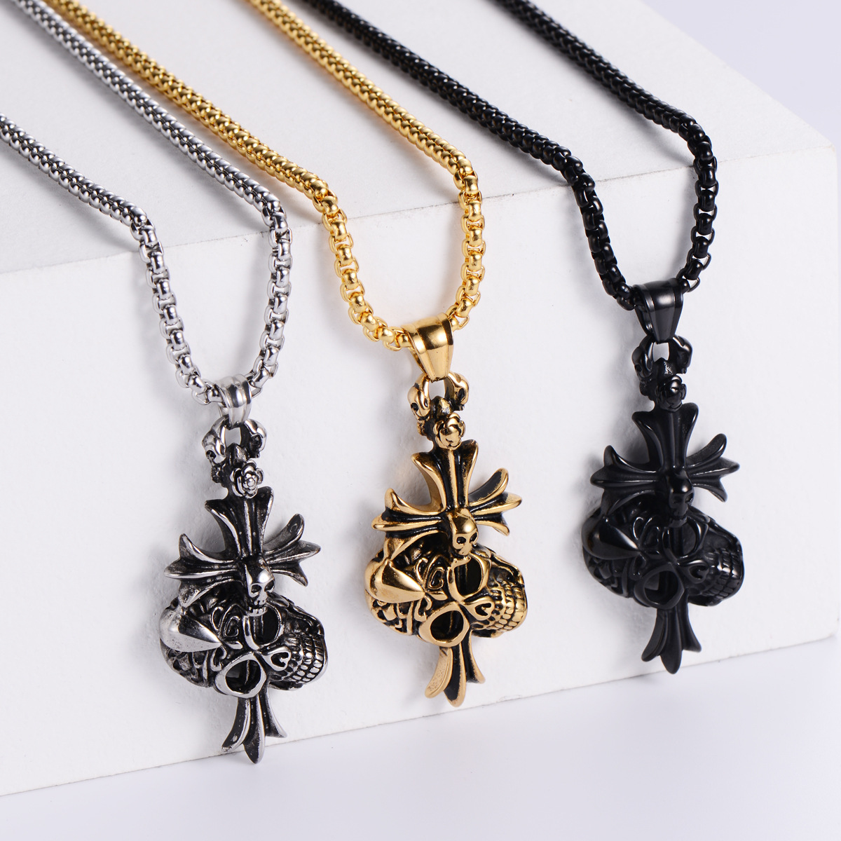 13g Weight Skull Pattern Unisex Gender Retro Style Gold, Silver, Black Color Skull Cross Jesus Stainless Steel Punk Style Pendant Wholesale Nihaojewelry 2