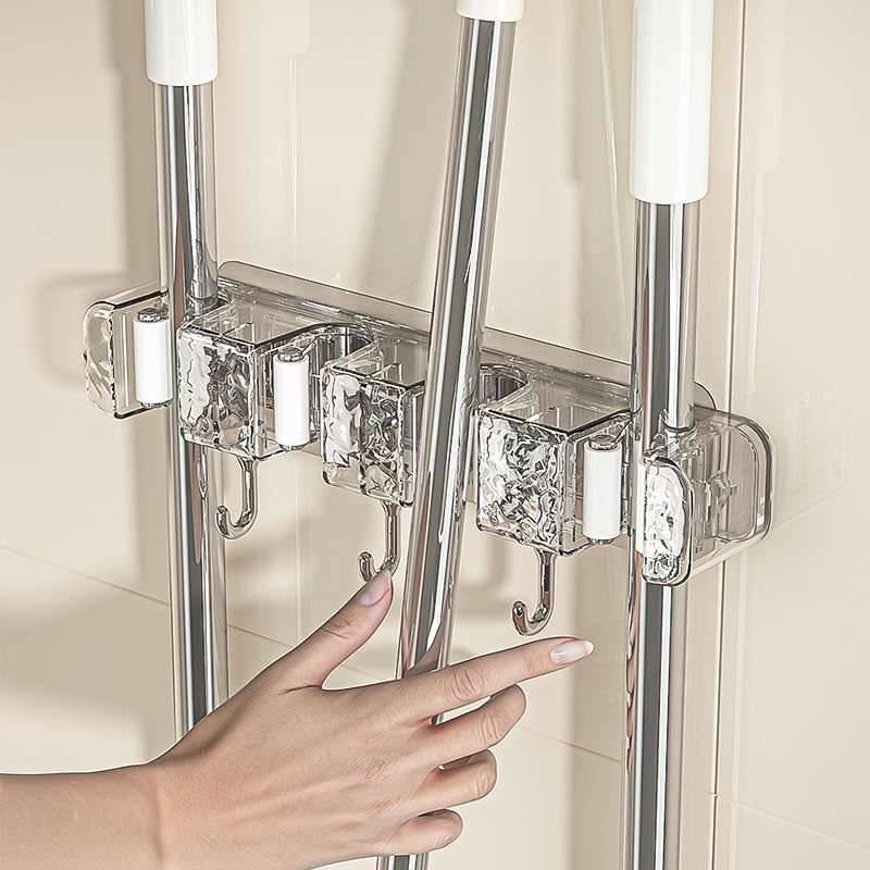 Luz de lujo baño trapeador gancho percha nuevo tipo sin perforación pared trapeador de baño marco de almacenamiento clip de trapeador