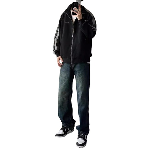 Vintage American Blue Denim Summer Men's Fashion High-End Loose Straight Leg Wide Pants