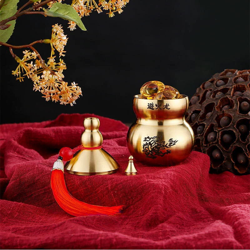 Avoiding fire dragon bottle Bronze roof open lid to relieve fire burning Tianmen male owner with Fluton Feng Shui avoiding fire dragon gourd copper ornaments