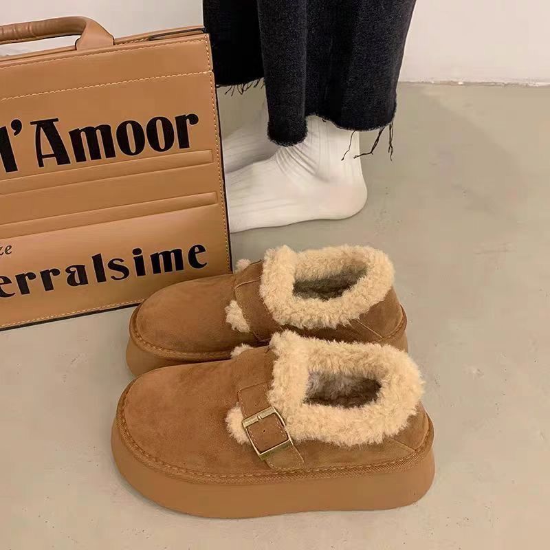 Botas de nieve de fondo grueso para mujeres 2024 nuevos zapatos de invierno de lana gruesa de vello caliente de un pie zapatos de algodón Bocken