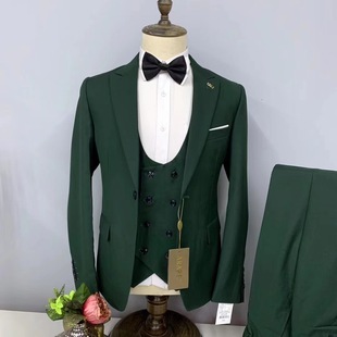 Military Style Men's Cross-Border Business Formal Suit Three-Piece Set Flat Lapel Collar Large Size Solid Color Suit Men's Wedding Manufacturer