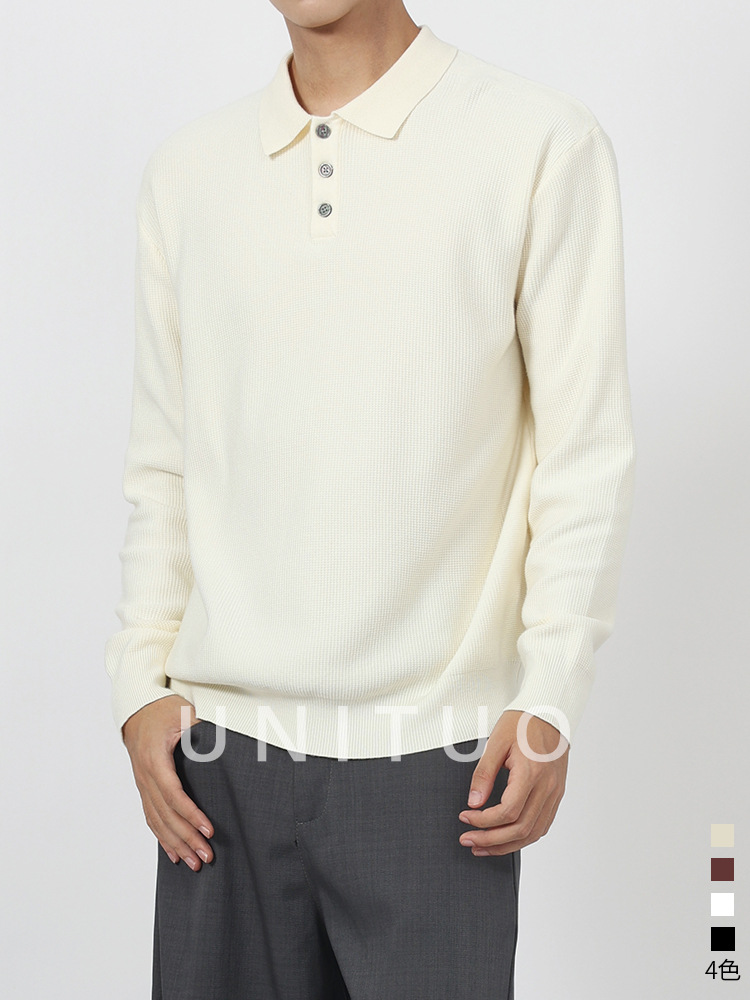 Lujo ligero hombre polo hombre de negocios casual alto sentido de la solapa suéter de punto polo chaqueta hombre