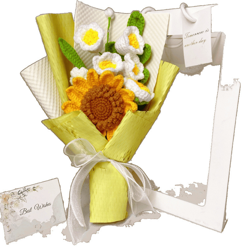 Ramo de lana hecho a mano de alta gama comercio exterior girasol transfronterizo rosa adornos de punto decoración del hogar