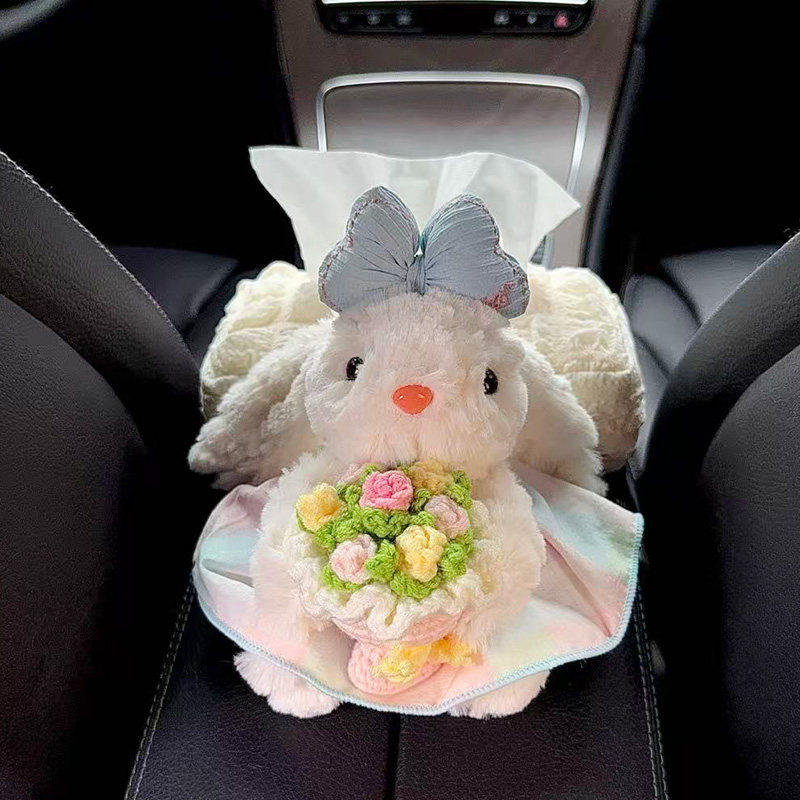2026 New Model Car Tissue Box, Cute Rabbit Design, High-End Feel, for Use in Car Armrest Box, Cute Decoration
