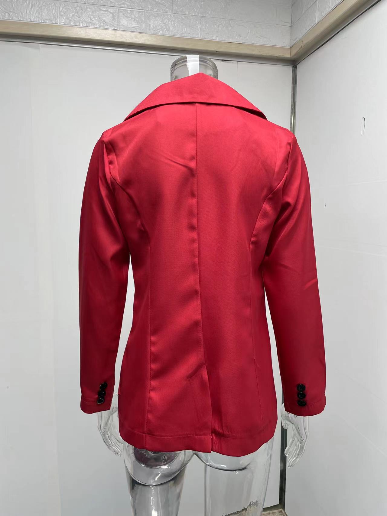 Women's Clothing Long sleeved Solid Color Button Suit Women's Jacket Cardigan_senzul.com