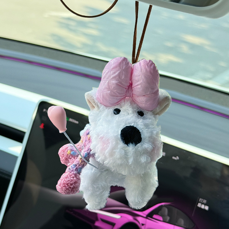 Adorable West Highland coches pegatados cachorro amor peluche coche colgante muñeca regalo de cumpleaños mujer
