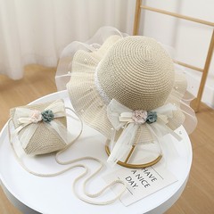 2024新品蝴蝶結迷你小包海邊沙灘防曬帽合集兒童草帽春夏季遮陽帽