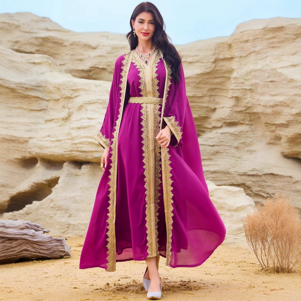 3002 #   Мусульманское платье-халат, женская мода, кардиган с лямками, двухкомплектный набор, новый стиль, для трансграничной торговли на Ближнем Востоке