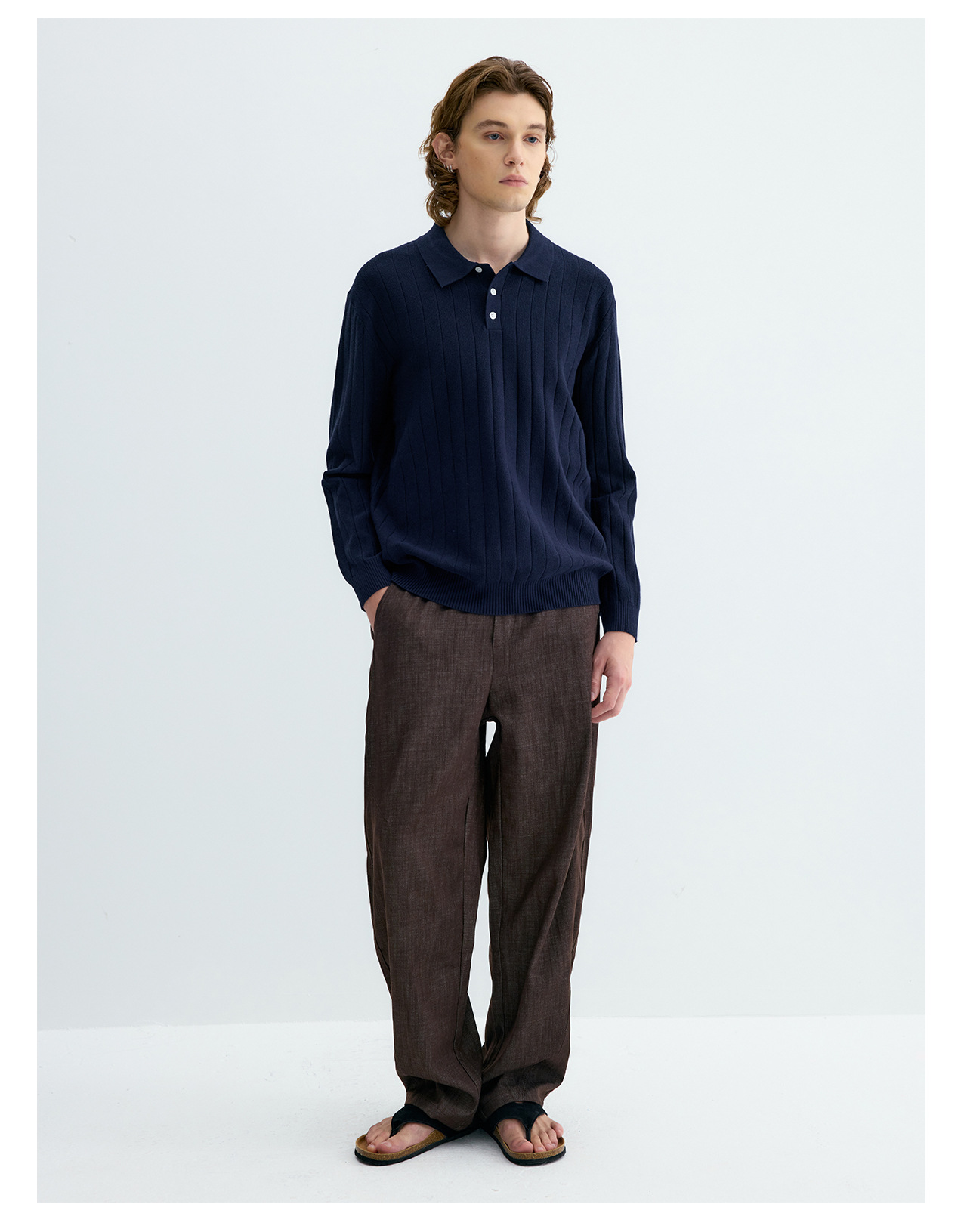 UNF 250g Ribbed Knit Polo Sweater