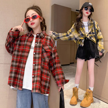 童装衬衫秋季新款女童格子长袖衬衣2023儿童运动洋气女孩衬衫批发
