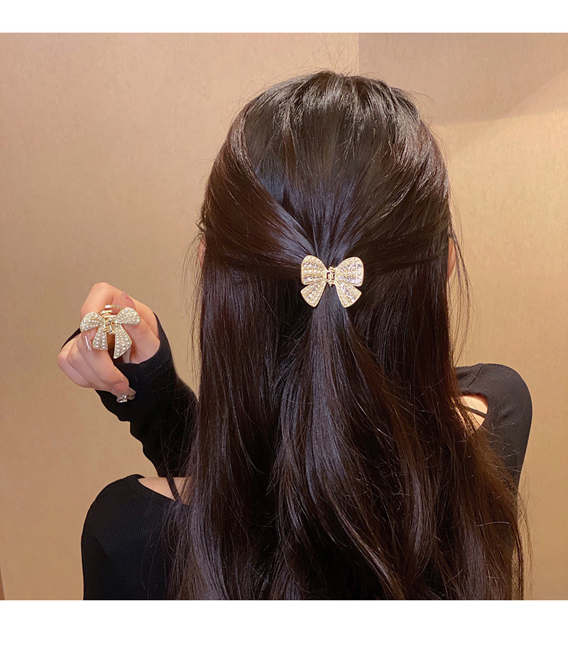 New Fashion Small Butterfly Bowknot Shape Pearl Rhinestone Small Hair Claw display picture 3