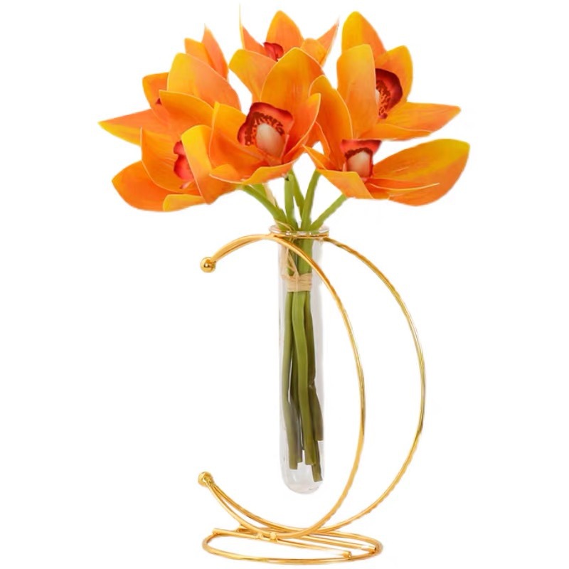Estilo nórdico moderno creativo simple florero de vidrio de metal planta verde flor seca soporte decorativo en forma de luna botella floral