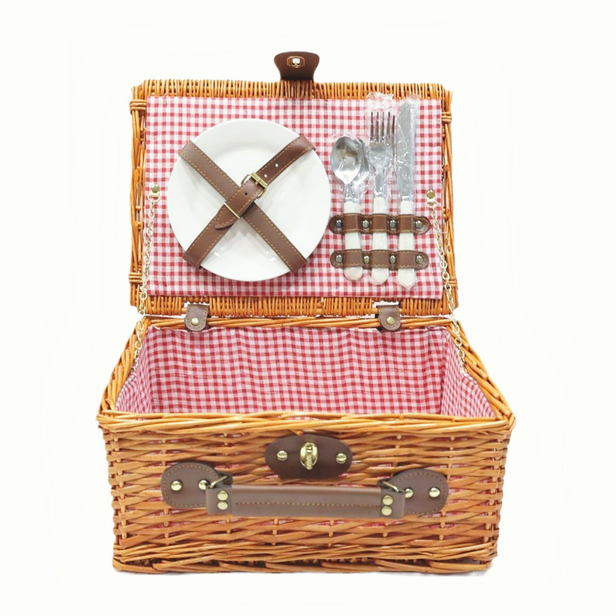 Fábrica de caña de mano con cubierta cesta de regalo de excursión con cubierta de platos cesto de almacenamiento ins cesto de picnic de sauce