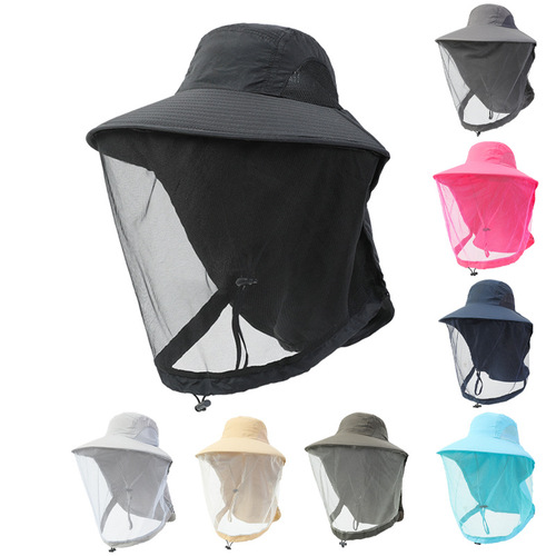 Outdoor anti-mosquito hat, men's fishing hat covering face, sun protection, breathable mesh mask, night fishing anti-insect hat, women's anti-bee hat