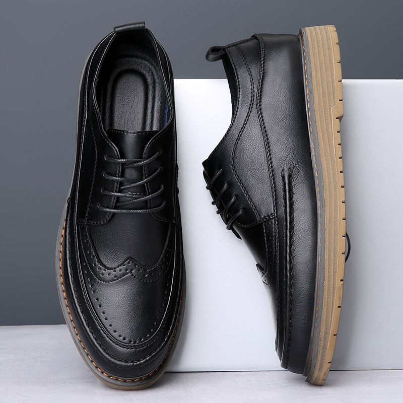 zapatos de cuero de correa baja ropa formal de hombre de negocios de cuero real aumento traje casual negro bloque tallado zapatos de hombre