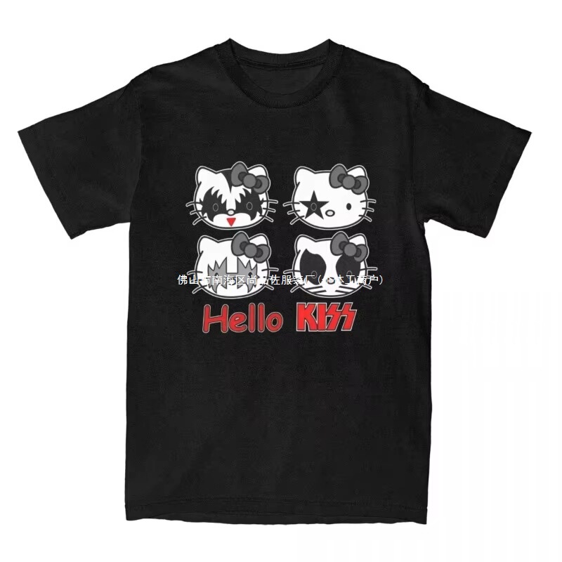 Cartoon Hello Kitty Rock Kiss Band T-Shirt Women's Street Style Pure Cotton T-Shirt Beach O-Neck Harajuku T-Shirt Wide Cartoon Hello Kitty Rock Kiss Band T-Shirt Women's Street Style Pure Cotton T-Shirt Beach O-Neck Harajuku T-Shirt Wide