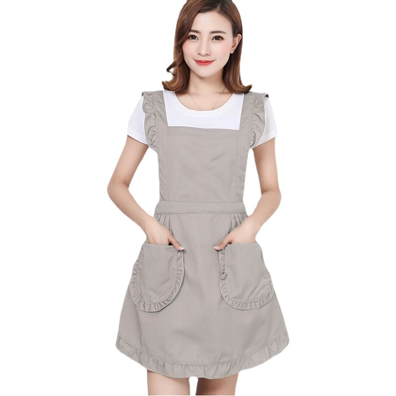 Delantal de algodón para manicura, moderno, bonito, con encaje, estilo princesa, para mujer, delantal de belleza para manicura, ropa de trabajo con logotipo bordado